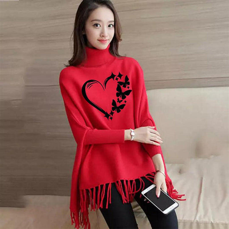 Black Love Butterfly Printed Poncho
