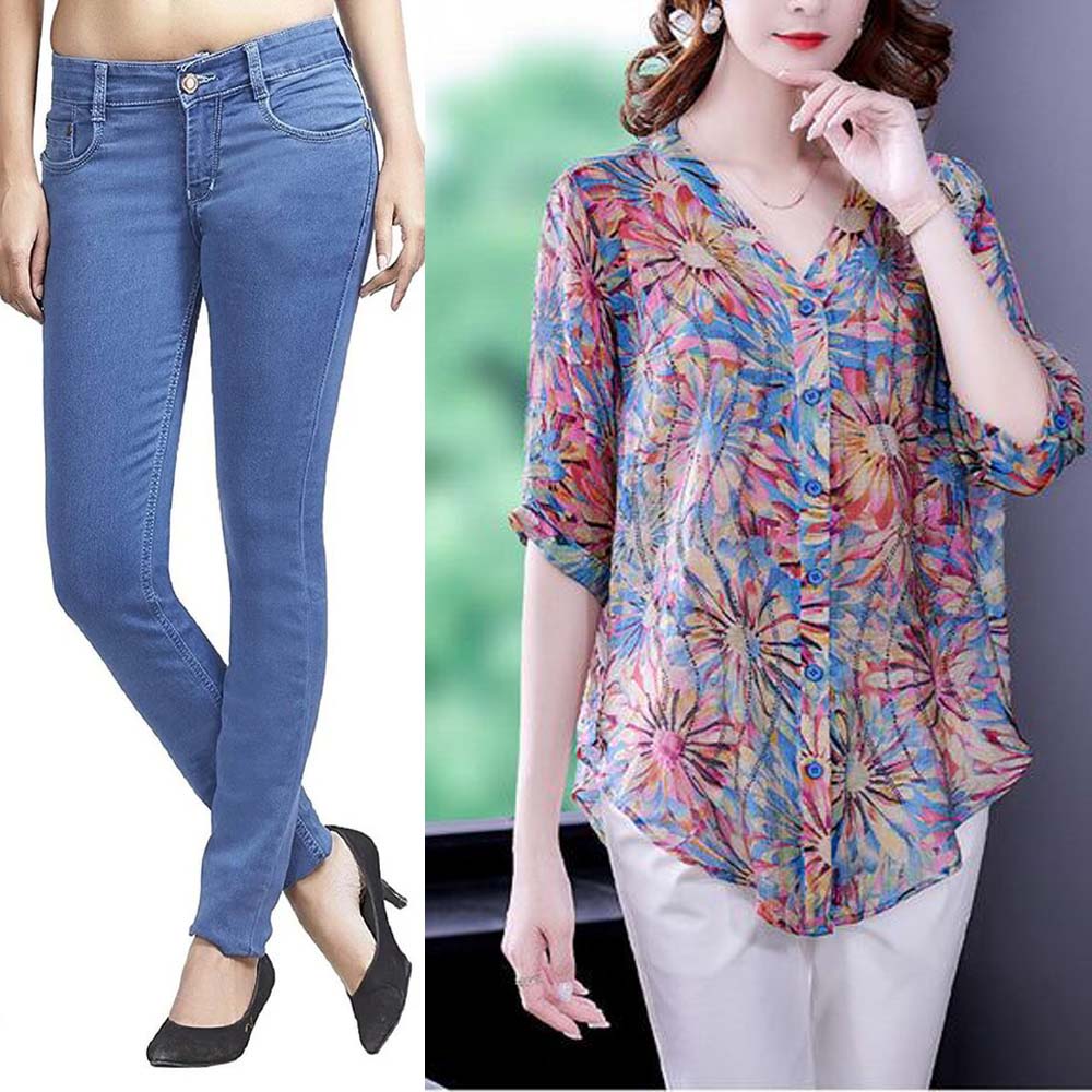 Ladies Deal (1 Jeans and 1 Chiffon Top ) Code 1213