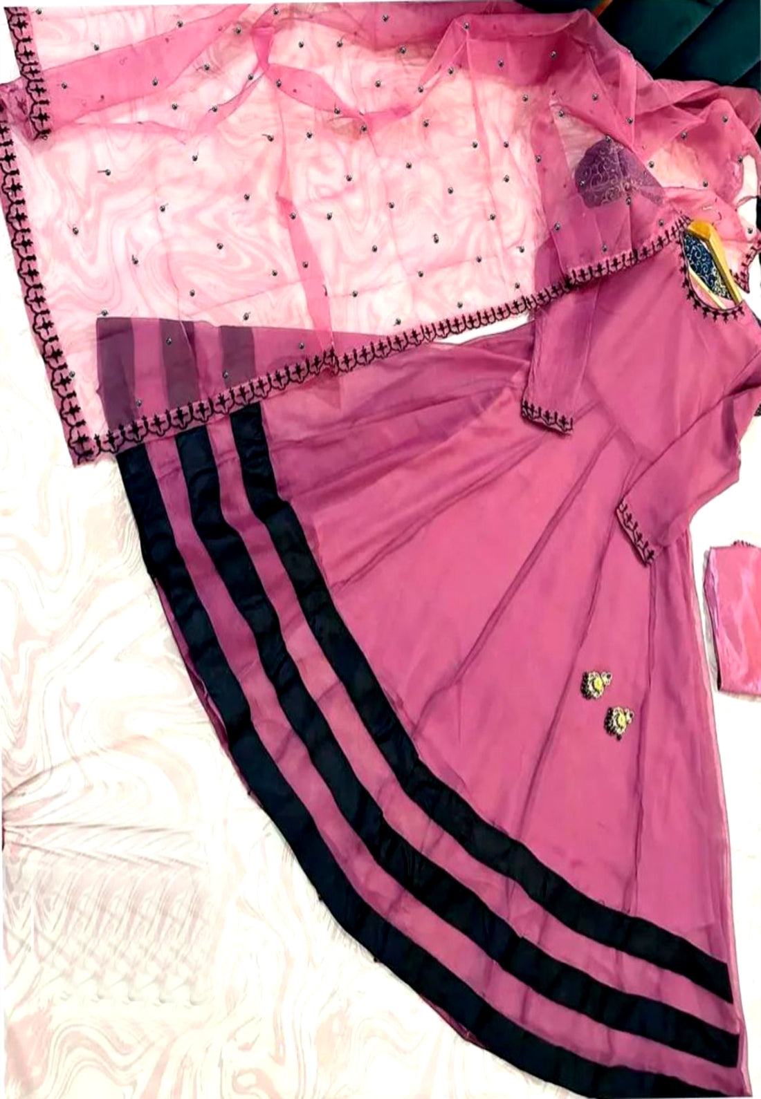 3pcs Emb Pearls Work Dupatta Maxi