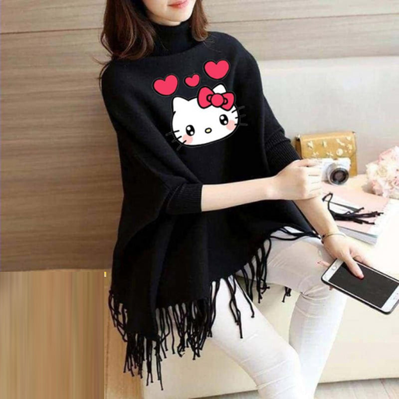 Kitty Printed Poncho