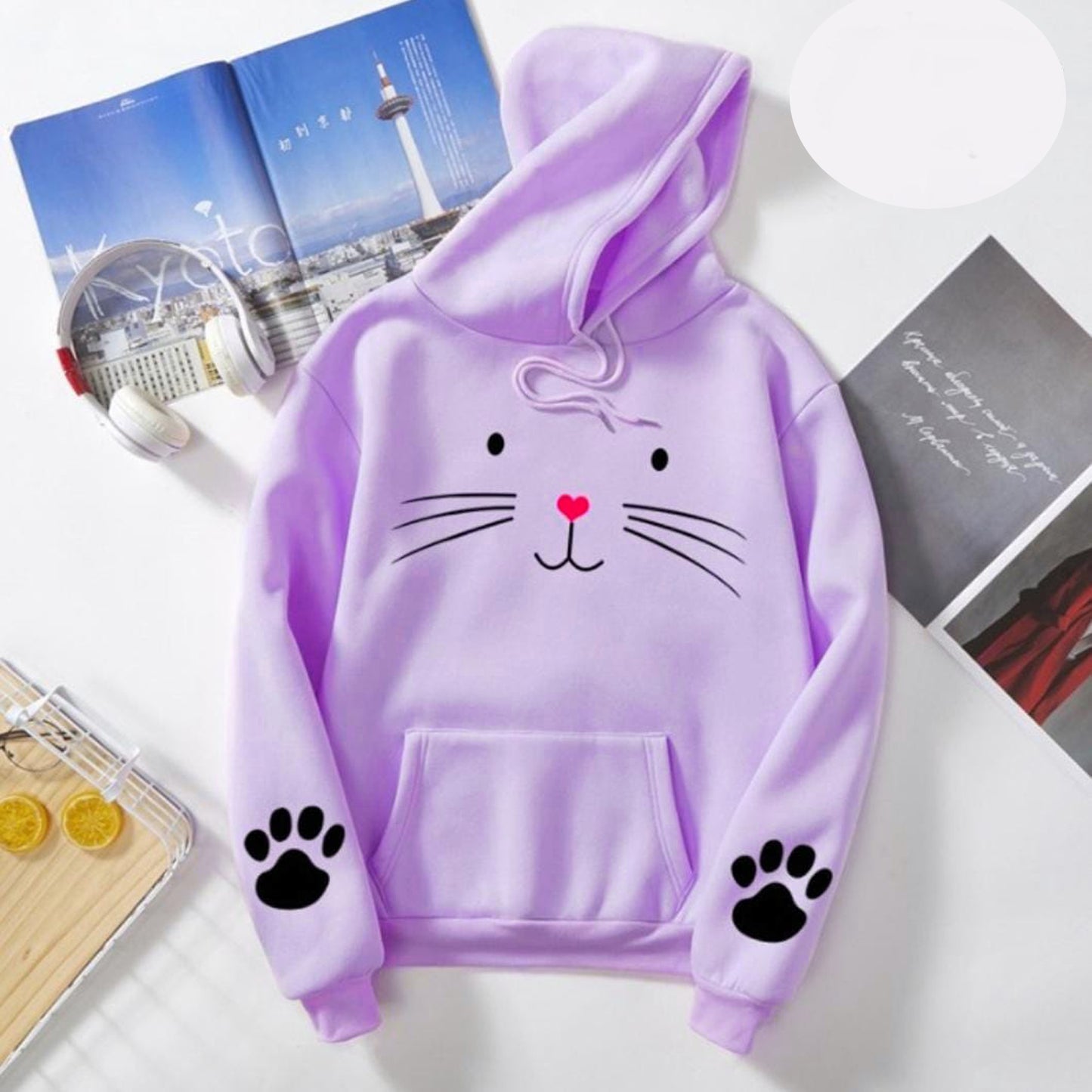 Ladies Meow printed hoodies