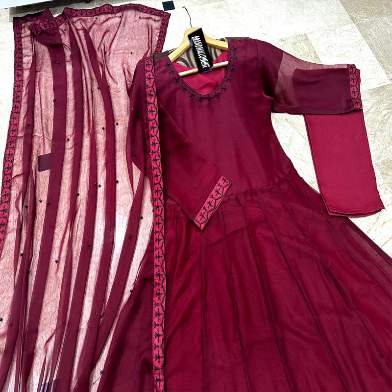 3pcs Emb Pearls Work Dupatta Maxi