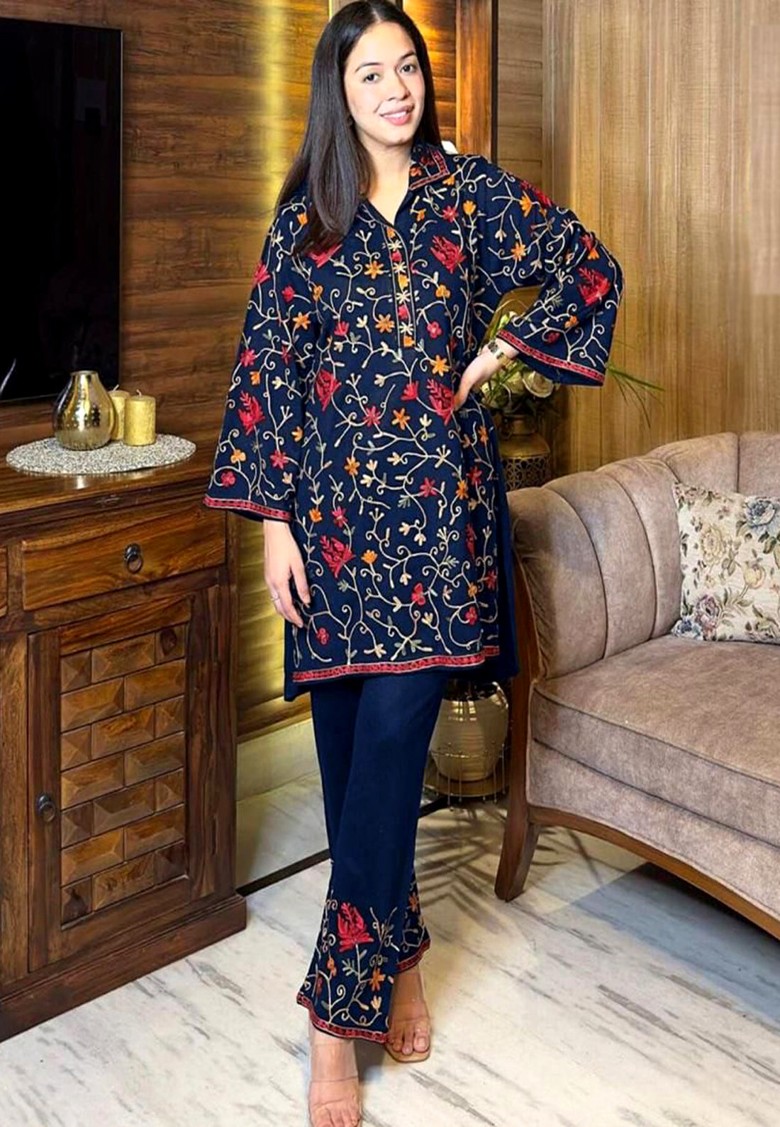 2Piece Embroidered Shirt With Embroidered Trouser