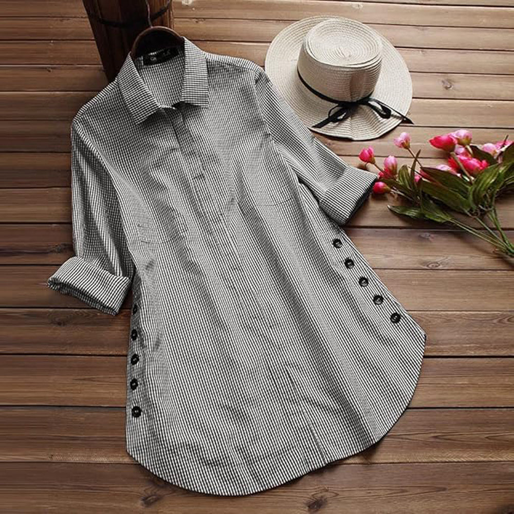 Ladies button checkered top