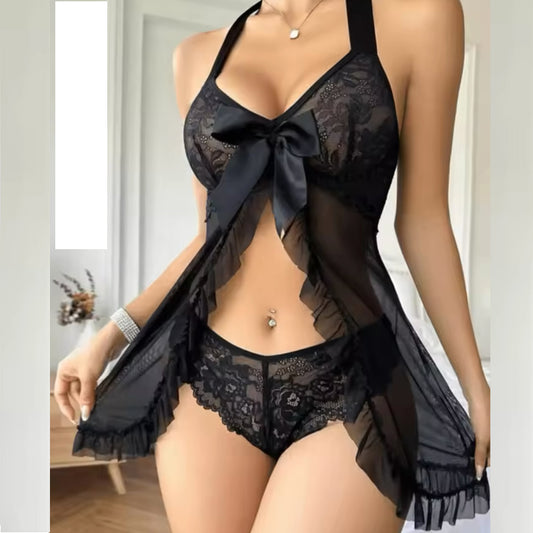 2 Piece Floral Net Night Dress