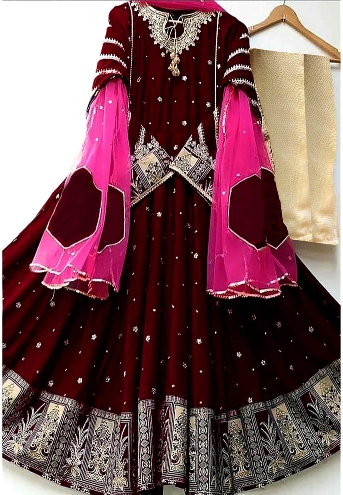 3pcs Embroidered With Two Colours Dupatta