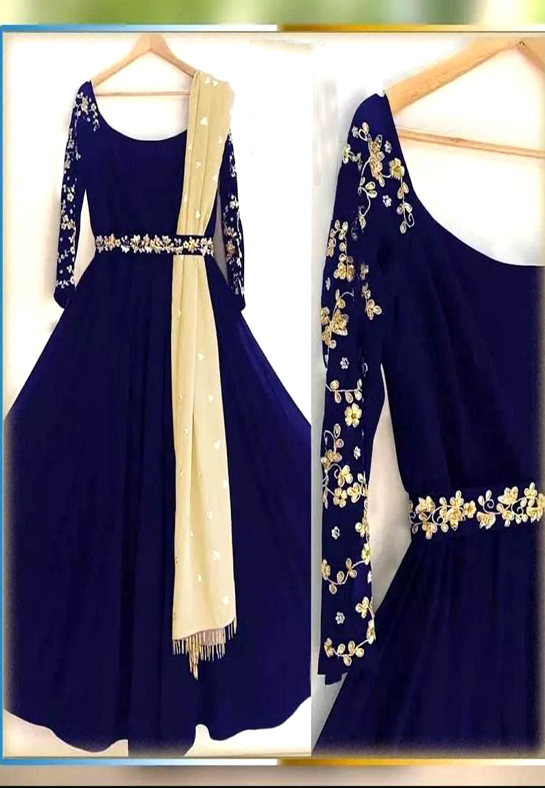 4Pcs Belt Embroidered Maxi With Pearls Attached Dupatta