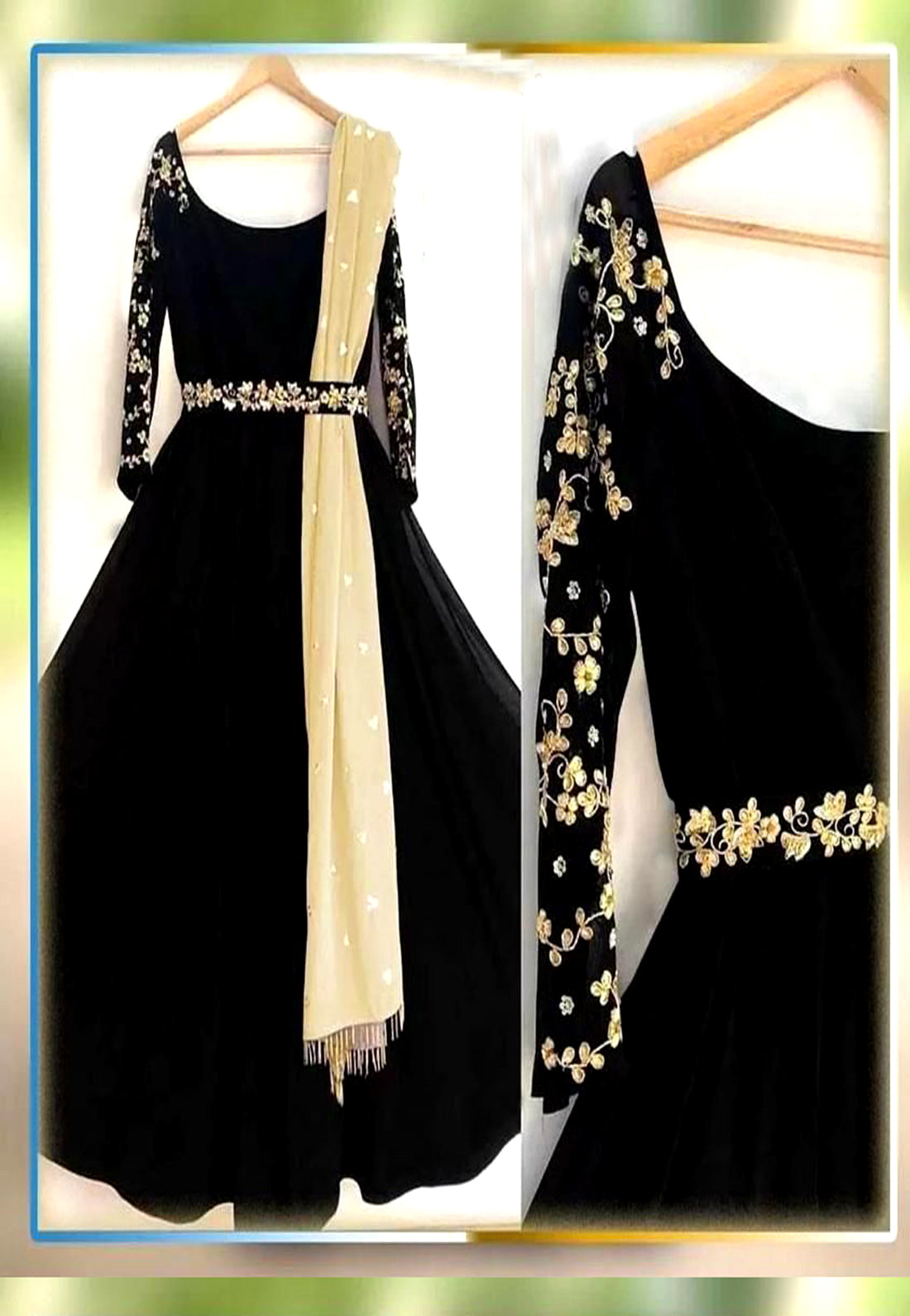 4Pcs Belt Embroidered Maxi With Pearls Attached Dupatta