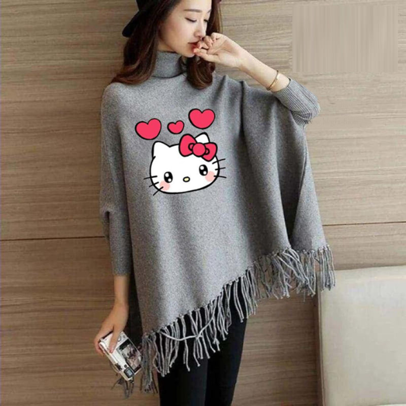 Kitty Printed Poncho