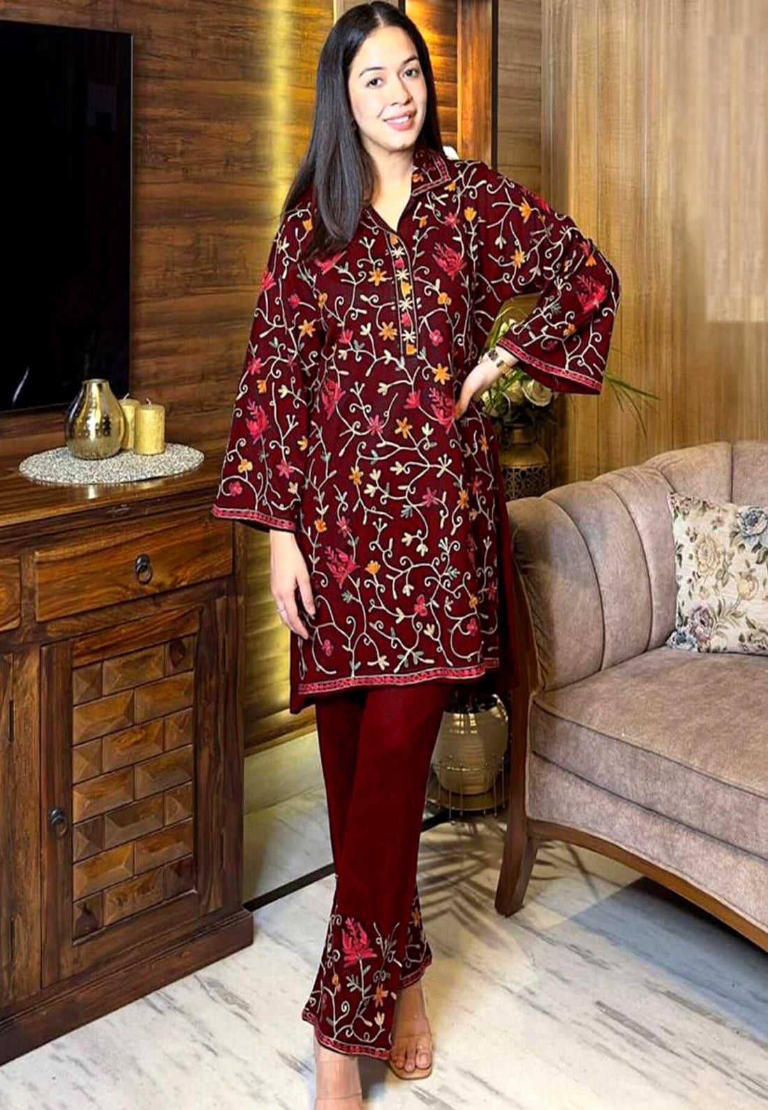 2Piece Embroidered Shirt With Embroidered Trouser