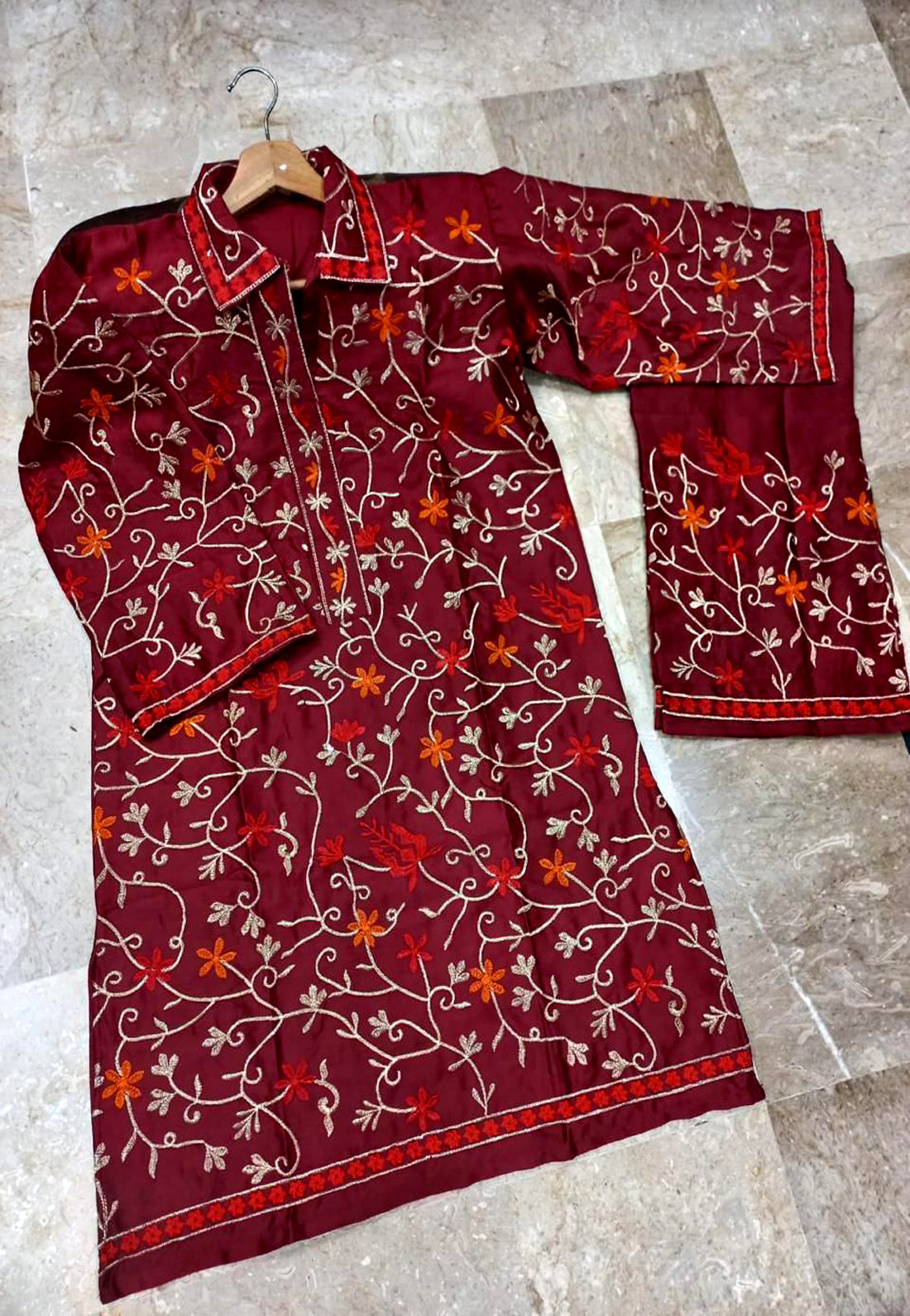 2Piece Embroidered Shirt With Embroidered Trouser