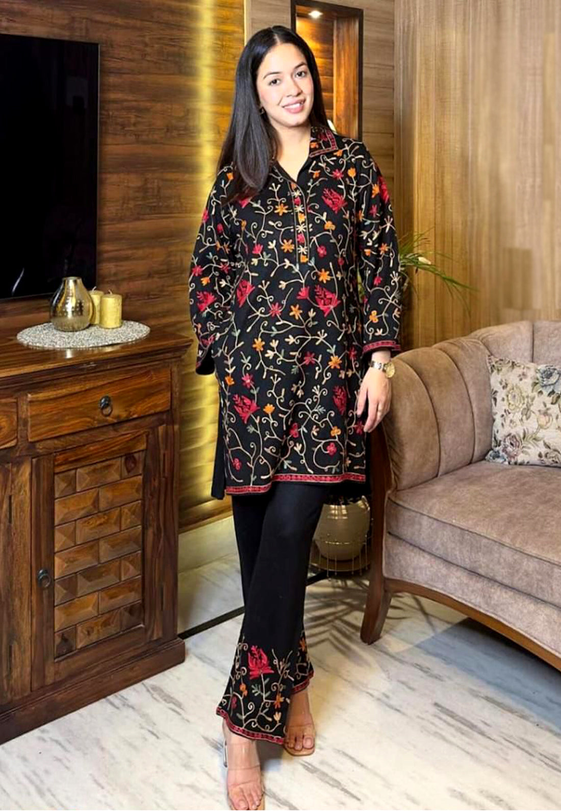 2Piece Embroidered Shirt With Embroidered Trouser