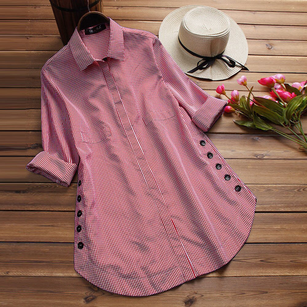 Ladies button checkered top